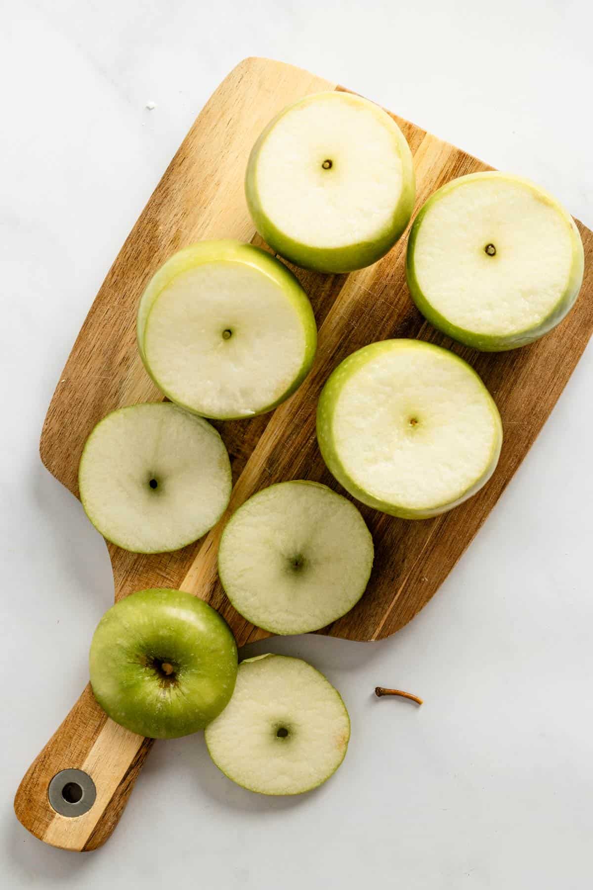 tops cut from apples.