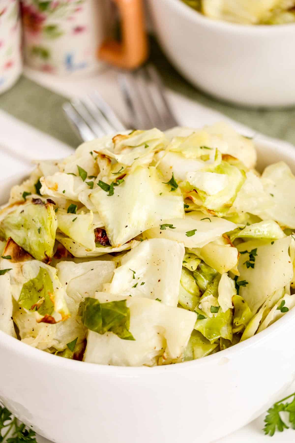 air fryer cabbage pieces in a bowl