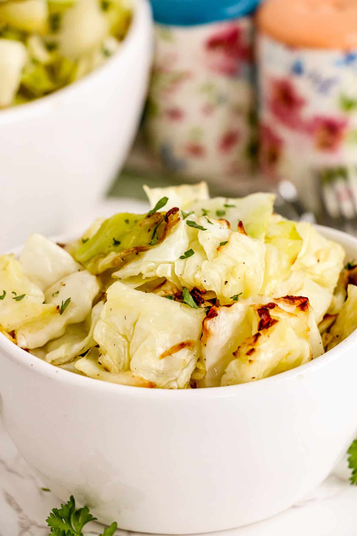 air fryer cabbage pieces in a bowl