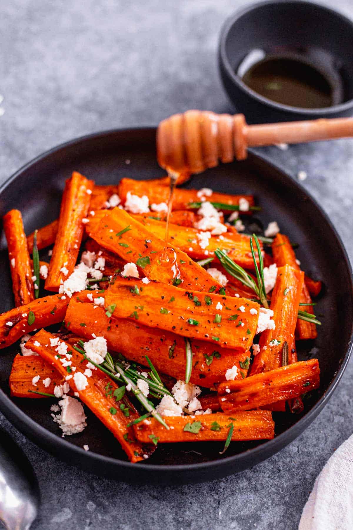 Honey Glazed Carrots In Air Fryer With Feta and Rosemary