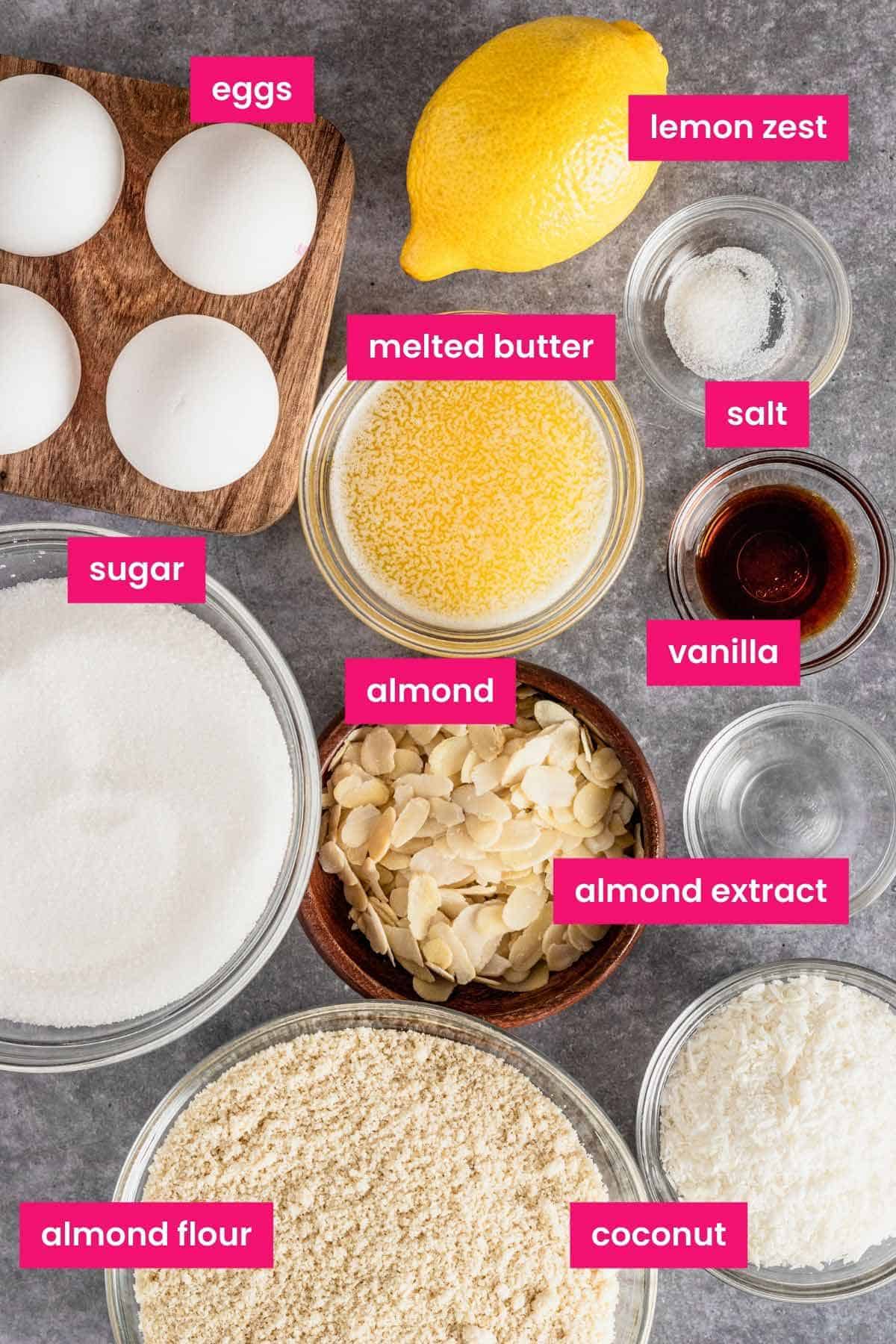 ingredients for coconut flour almond cake