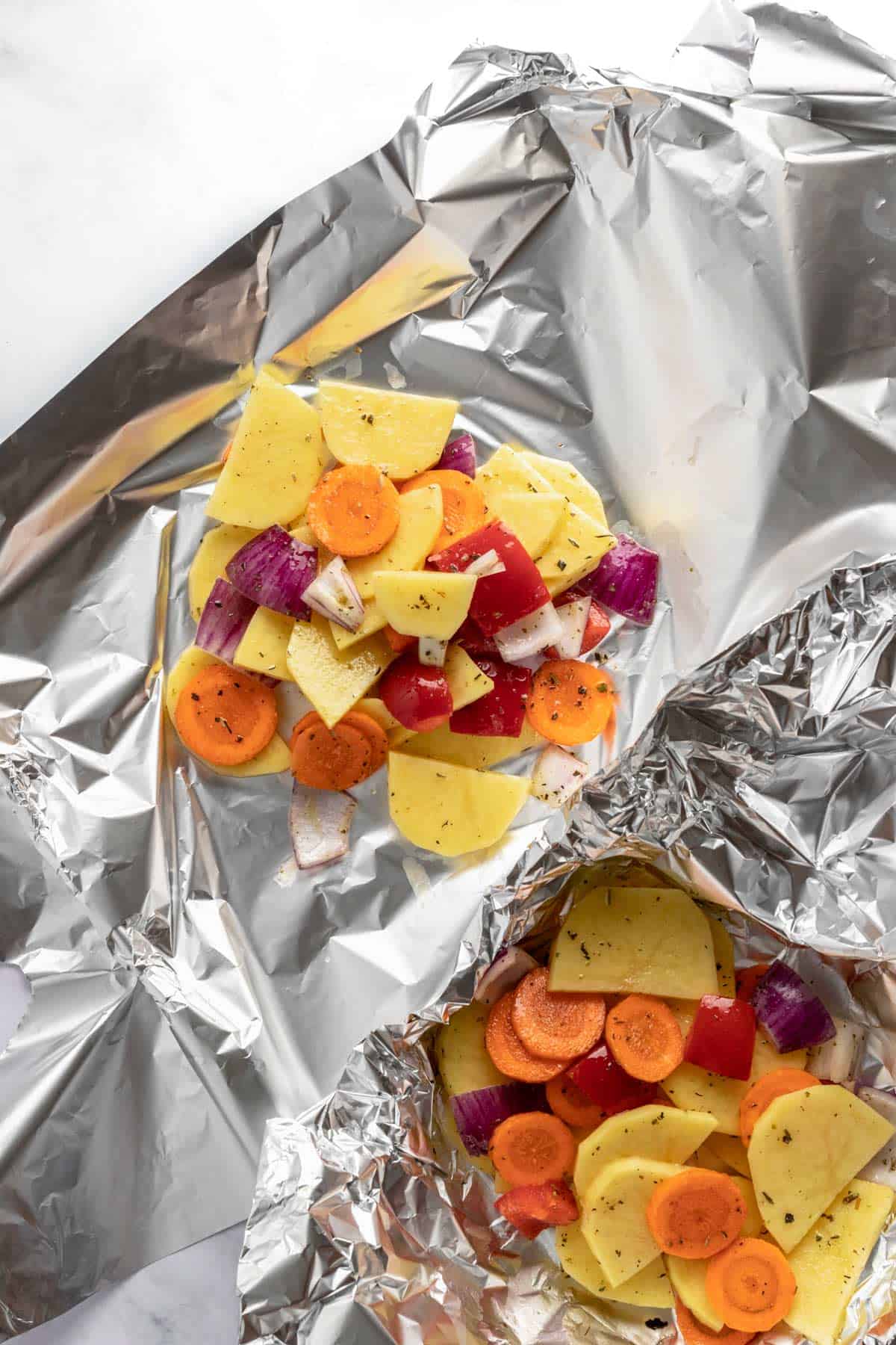 vegetables in foil packet before baking