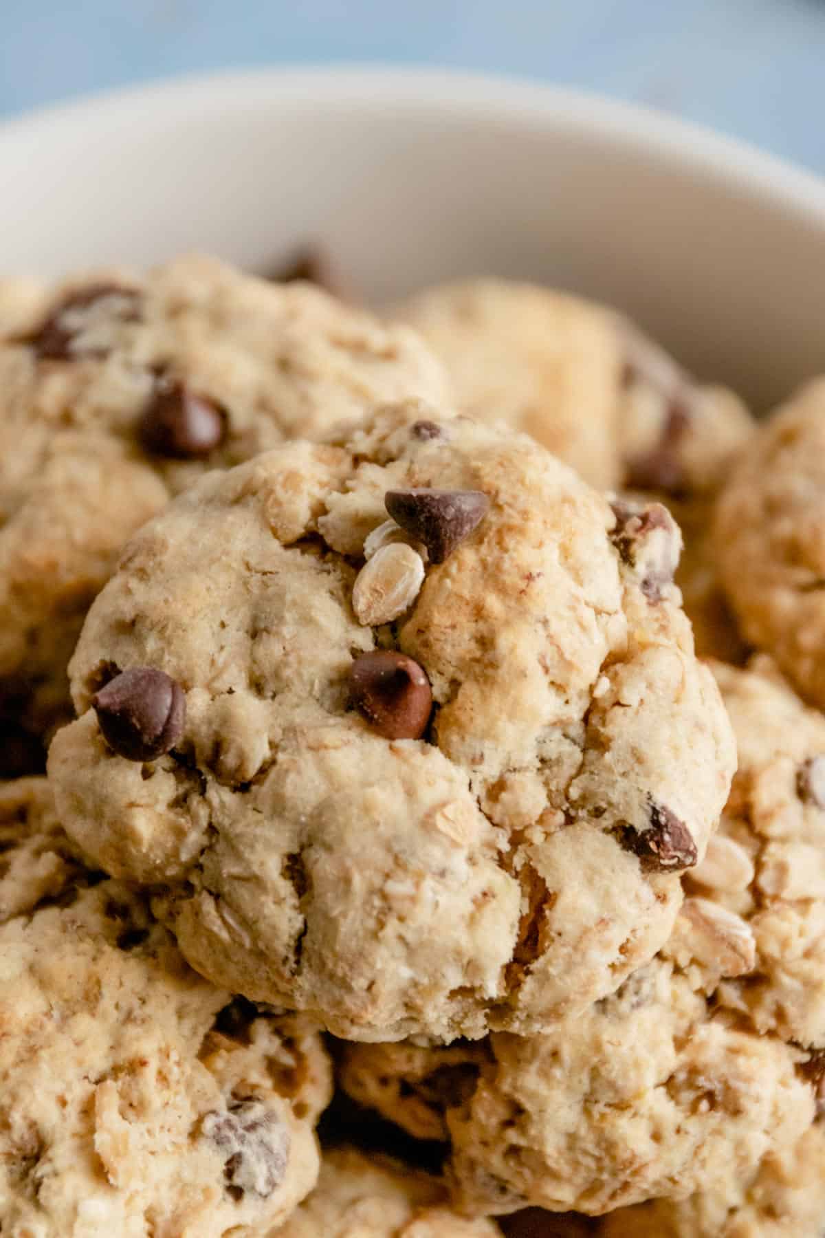 a stack of banana oatmeal cookies with chocolate chips