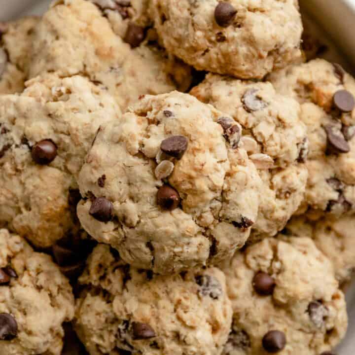 a stack of banana oatmeal cookies with chocolate chips