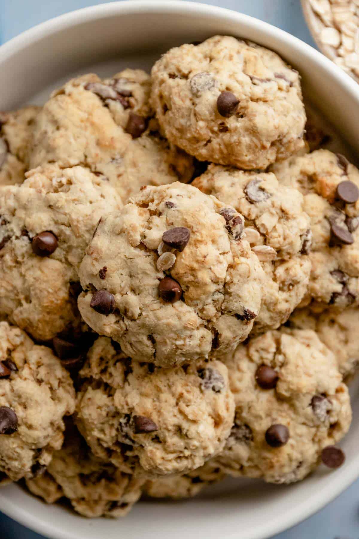 a stack of banana oatmeal cookies with chocolate chips