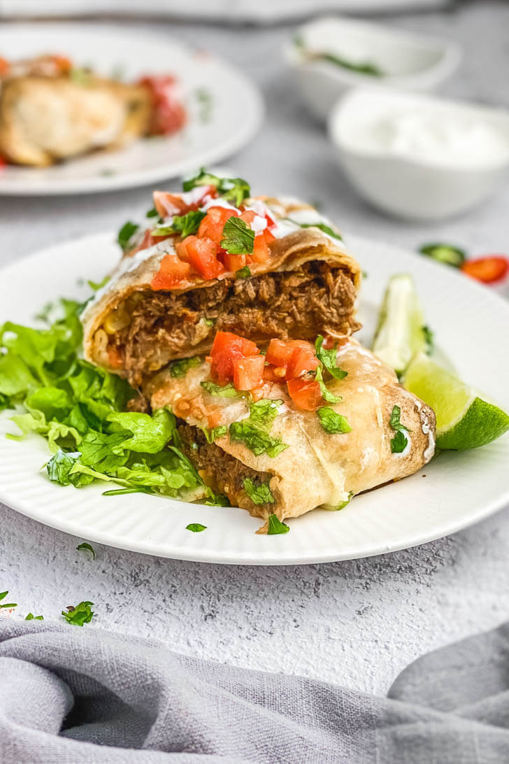 Shredded Beef Chimichangas (Baked)-The Yummy Bowl