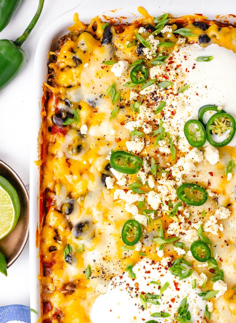 Beef Enchilada Casserole closeup