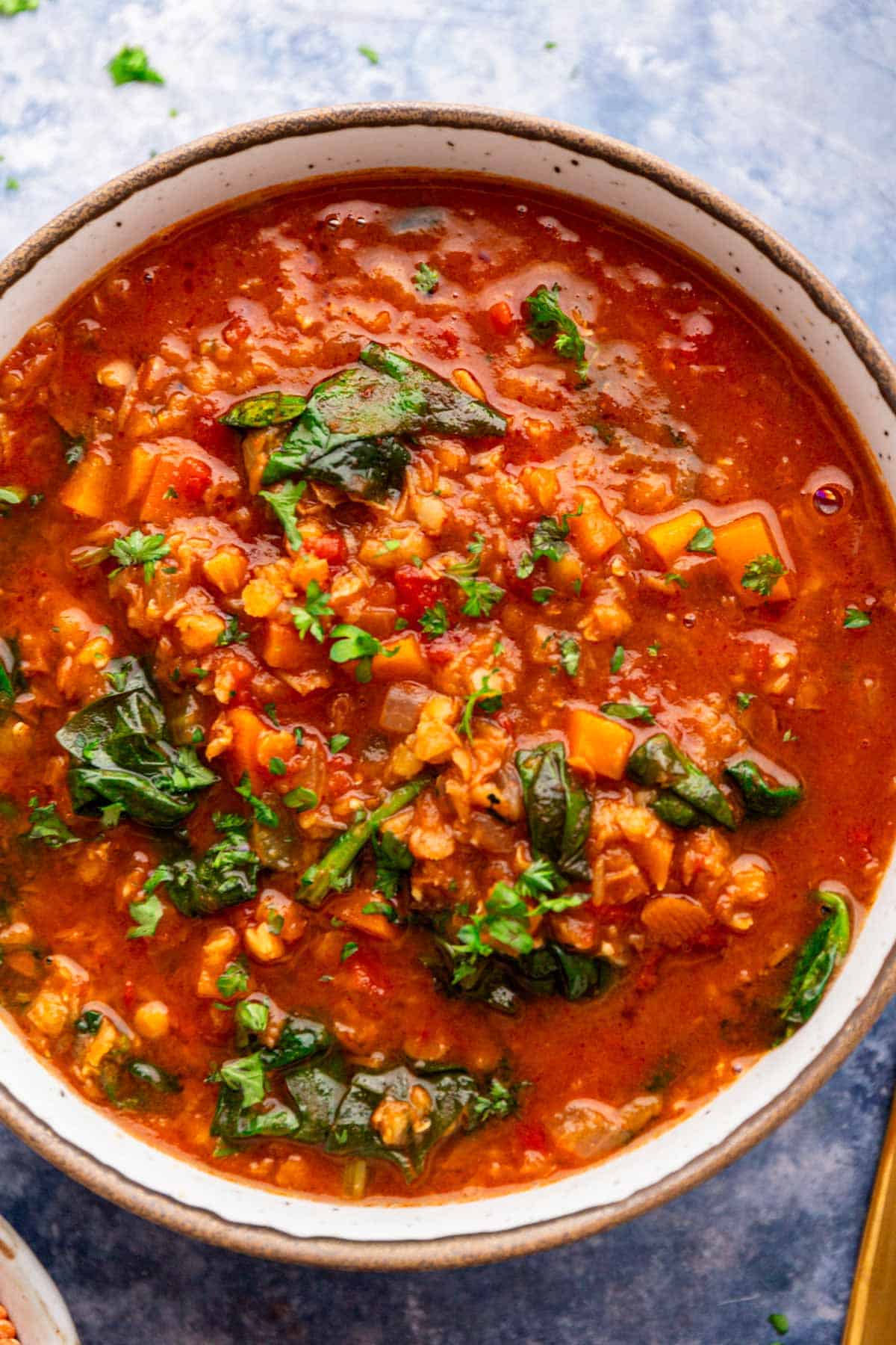 a bowl of red lentil soup.