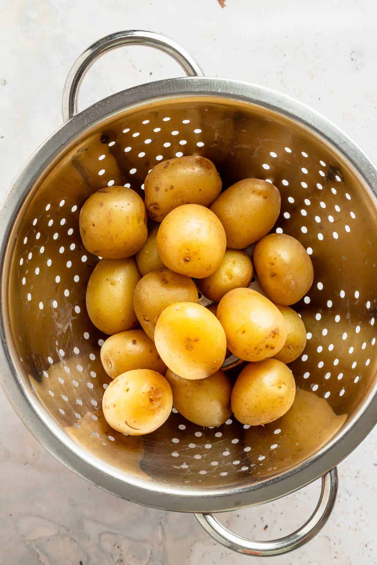 baby potatoes in colander.