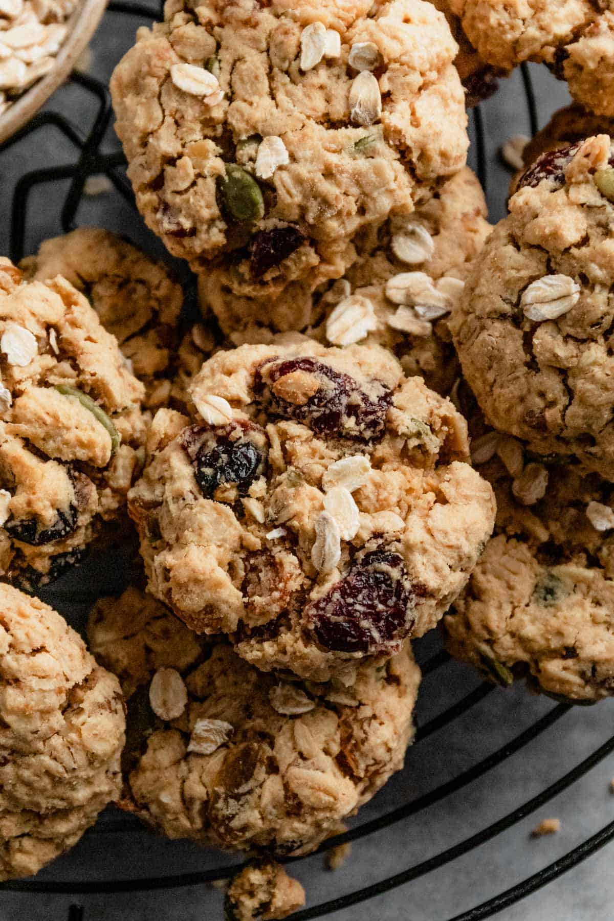 a stack of breakfast cookies with raisins