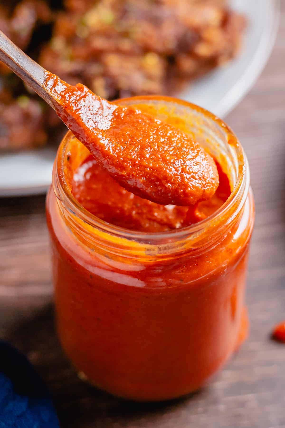 close up shot of buffalo sauce in a jar