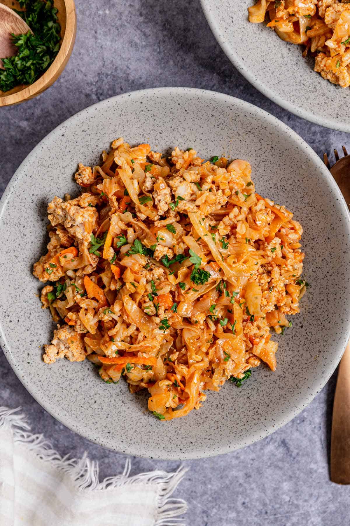 Ground chicken and Cabbage in a bowl