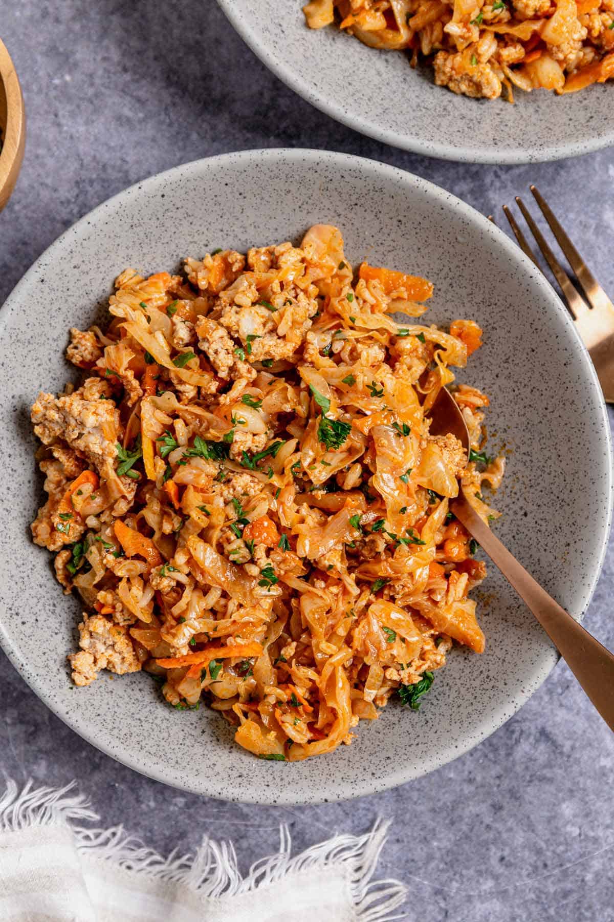 Ground chicken and Cabbage in a bowl