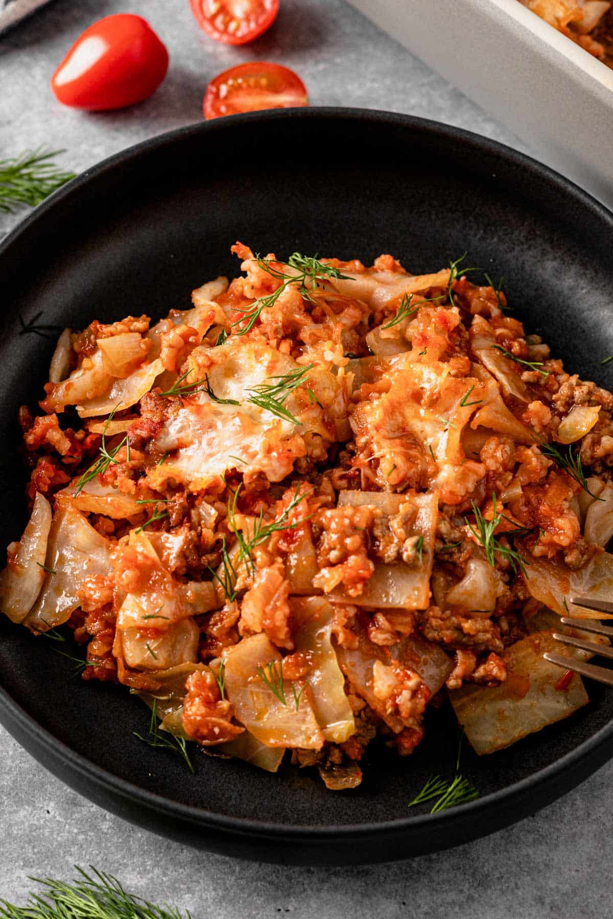 baked cabbage roll casserole with fresh dill