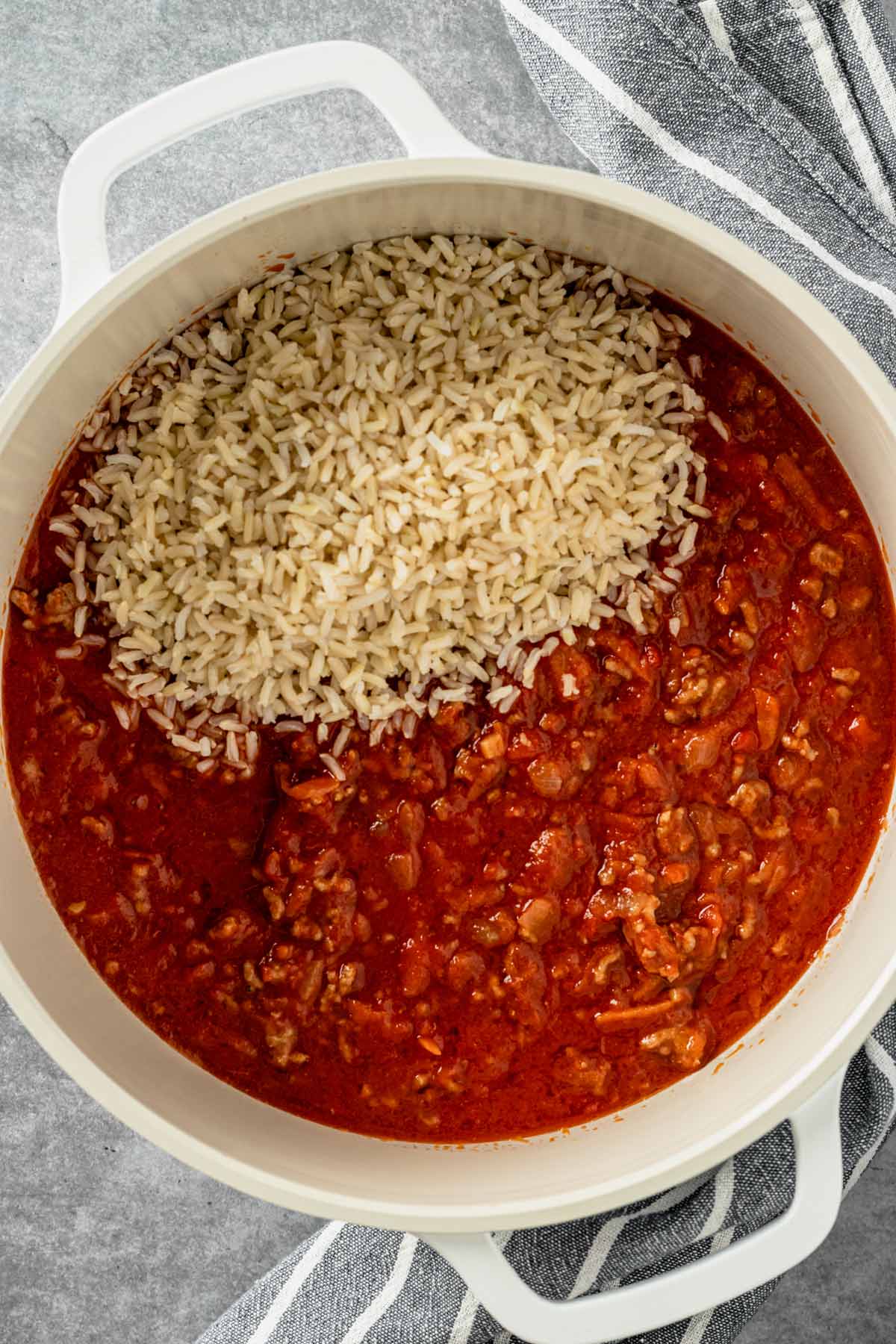 rice added to cabbage casserole filling