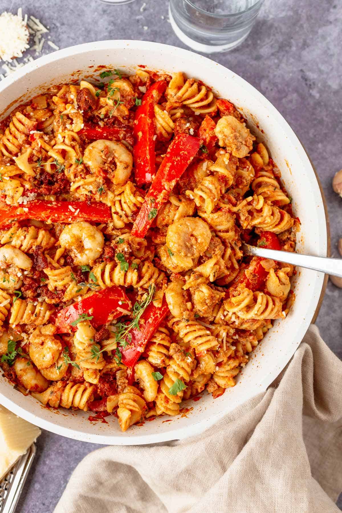 cajun shrimp pasta with sausage skillet
