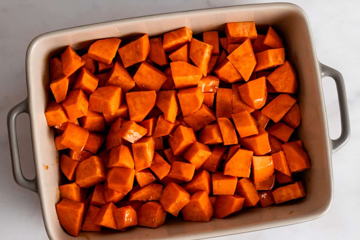 sweet potato cubes in sugary syrup casserole.