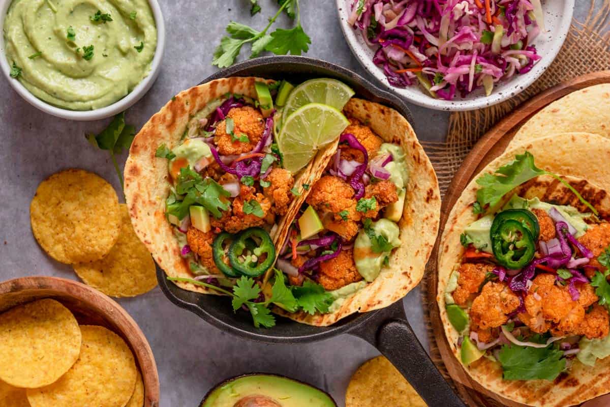 Baked Cauliflower Tacos With Avocado Crema