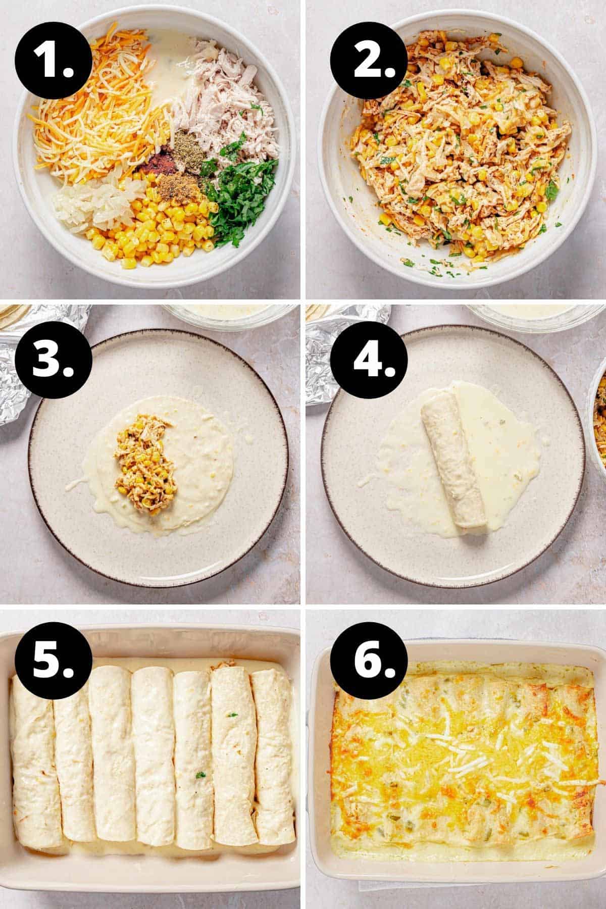 process of making white chicken enchiladas