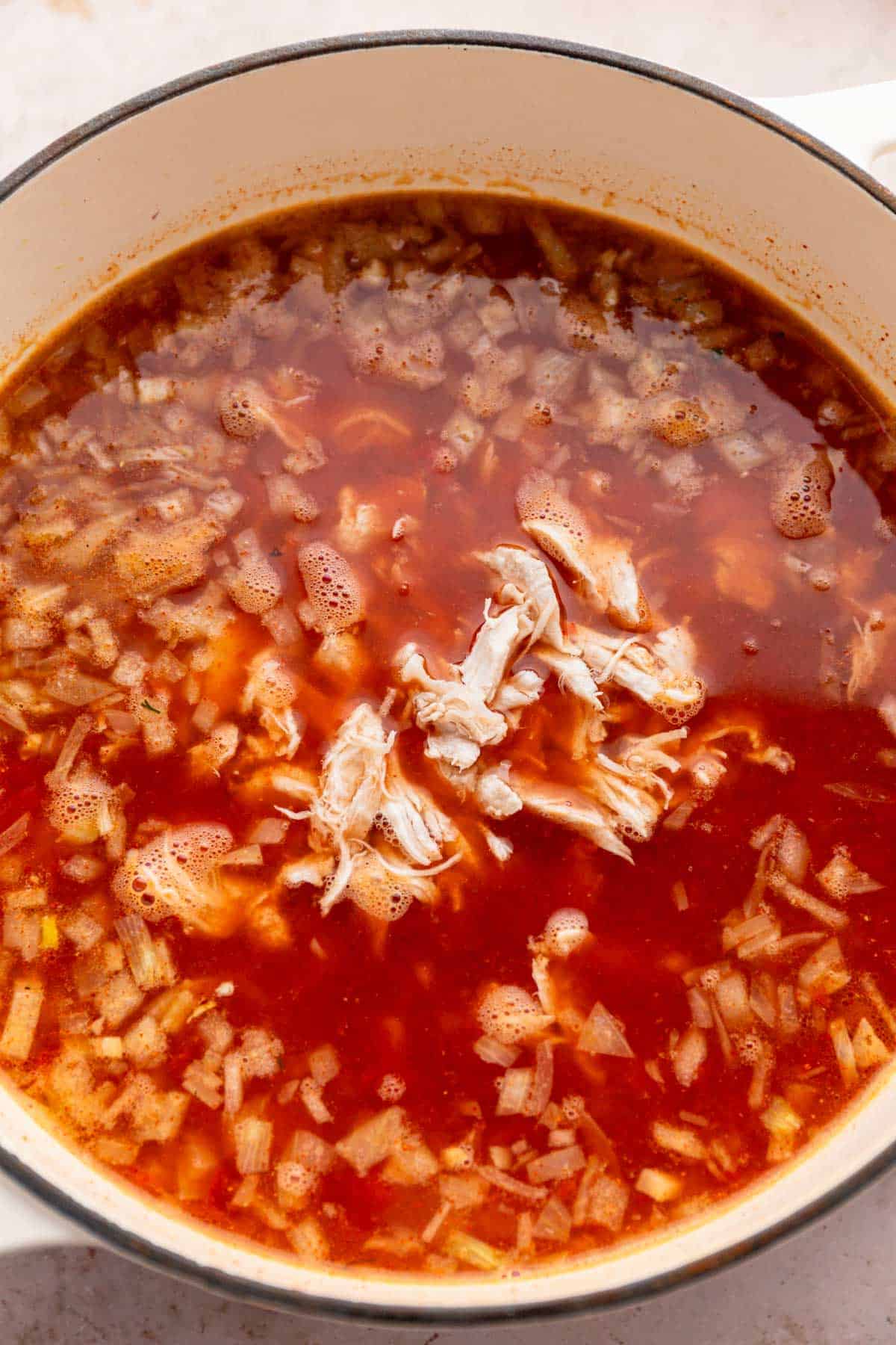 simmering one pot tortilla soup.