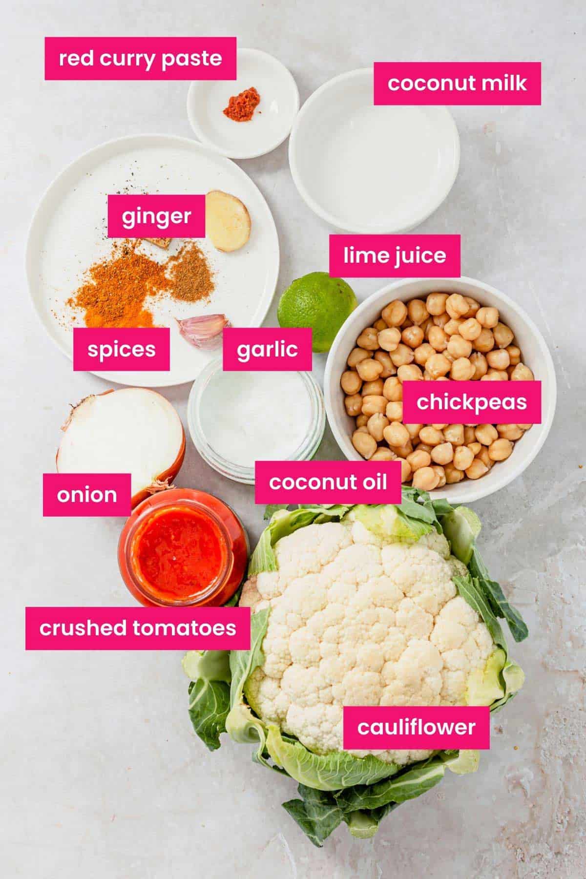 Ingredients for Chickpea Cauliflower Curry