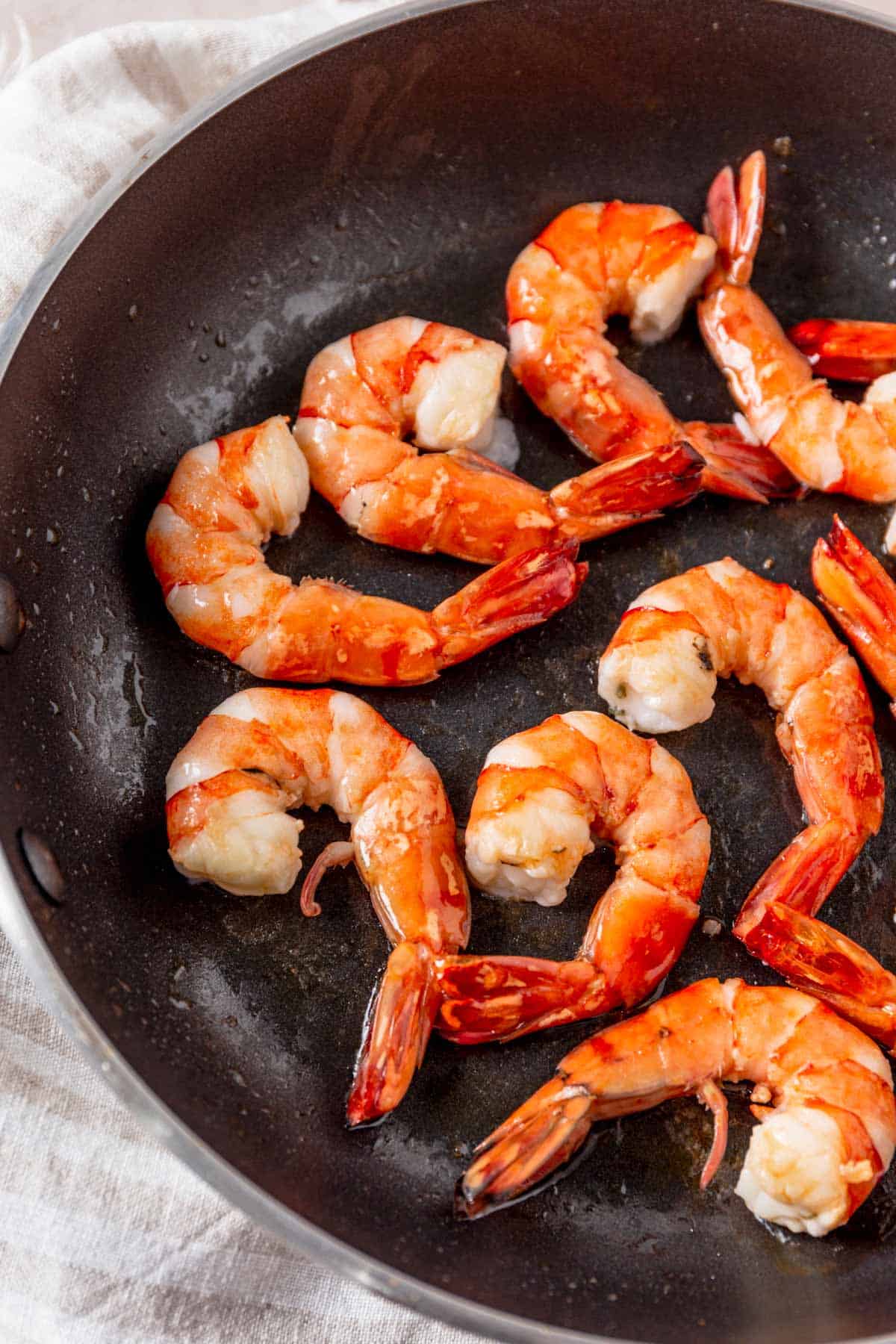 pink shrimp in skillet