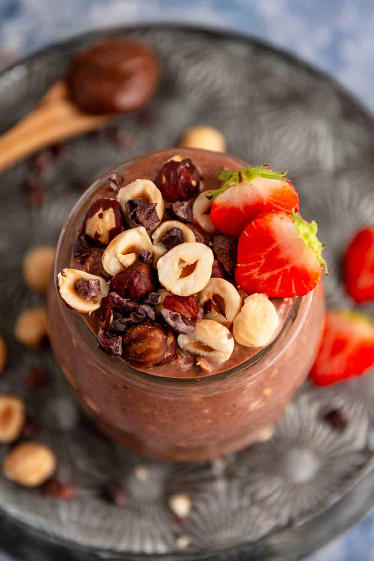 nutella overnight oats in a jar.