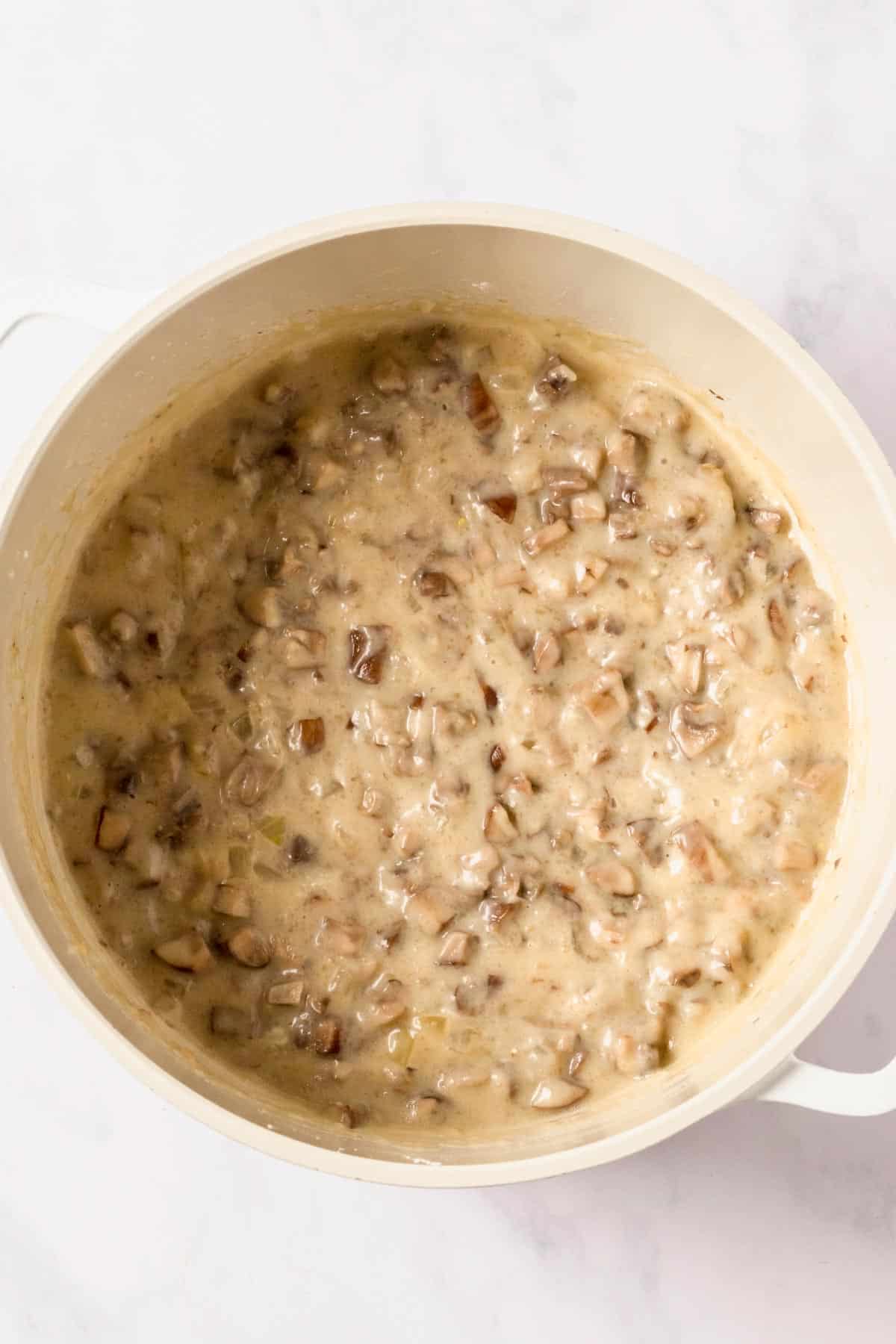 milk added to mushroom onion mixture