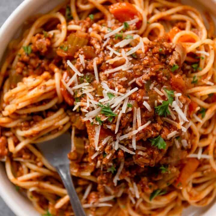 spaghetti Bolognese served on a plate