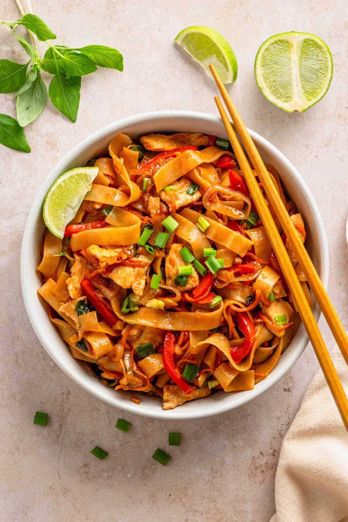 drunken noodles in bowl.