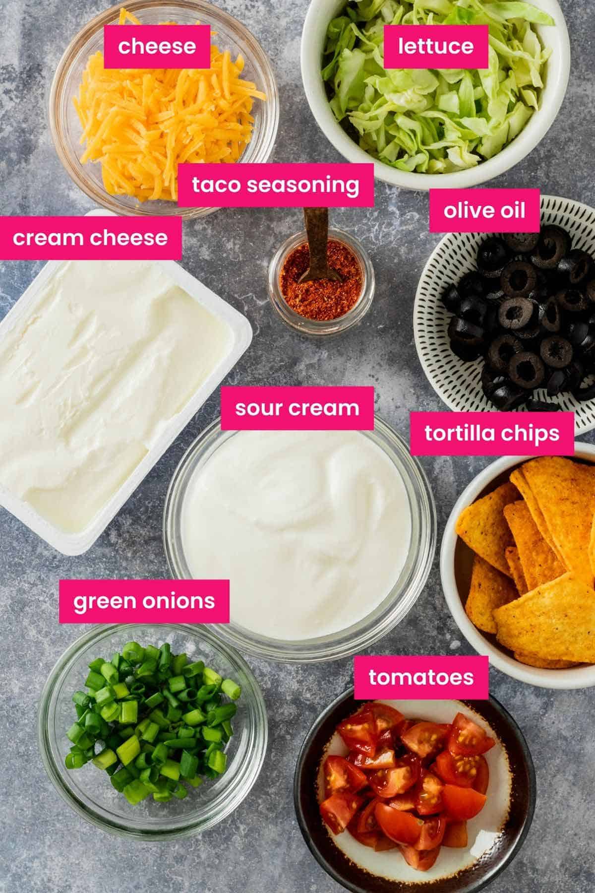 ingredients for taco dip