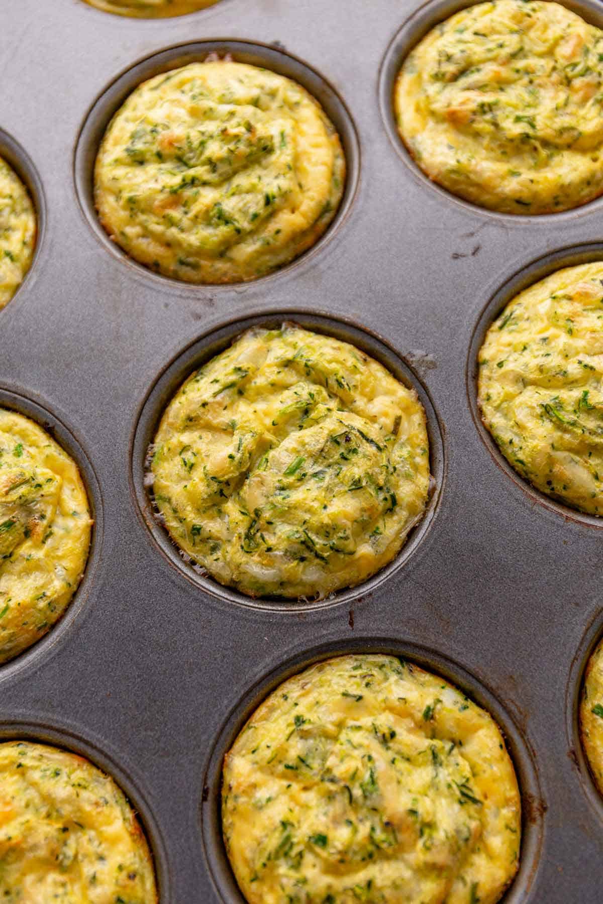 freshly baked egg bites in baking pan.