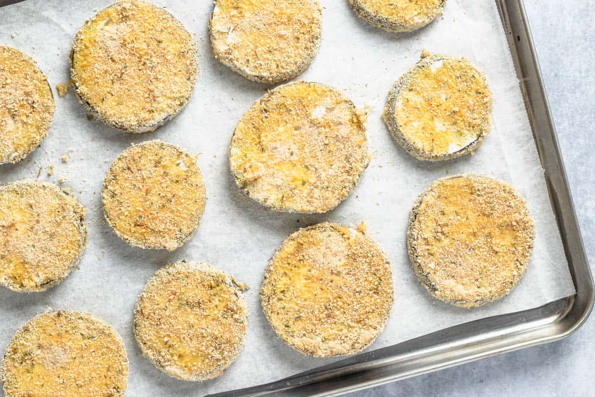 eggplant slices coated in breadcrumbs