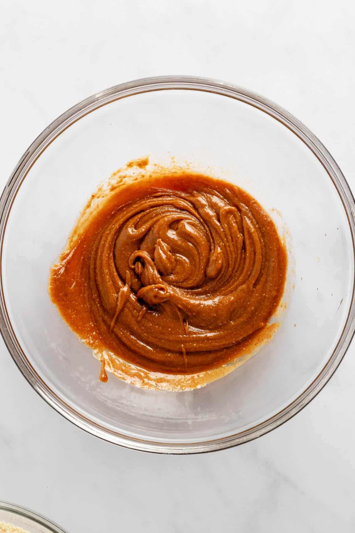 creamy peanut butter whisked together with liquid sweetener.