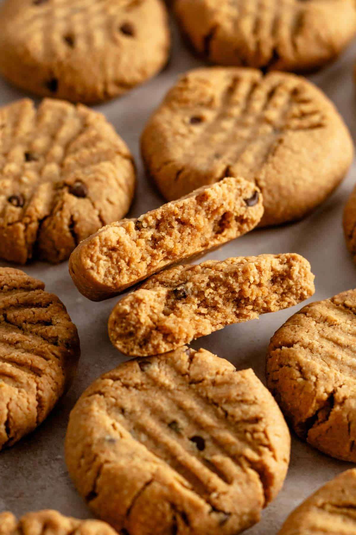 several peanut butter chocolate chip cookies.