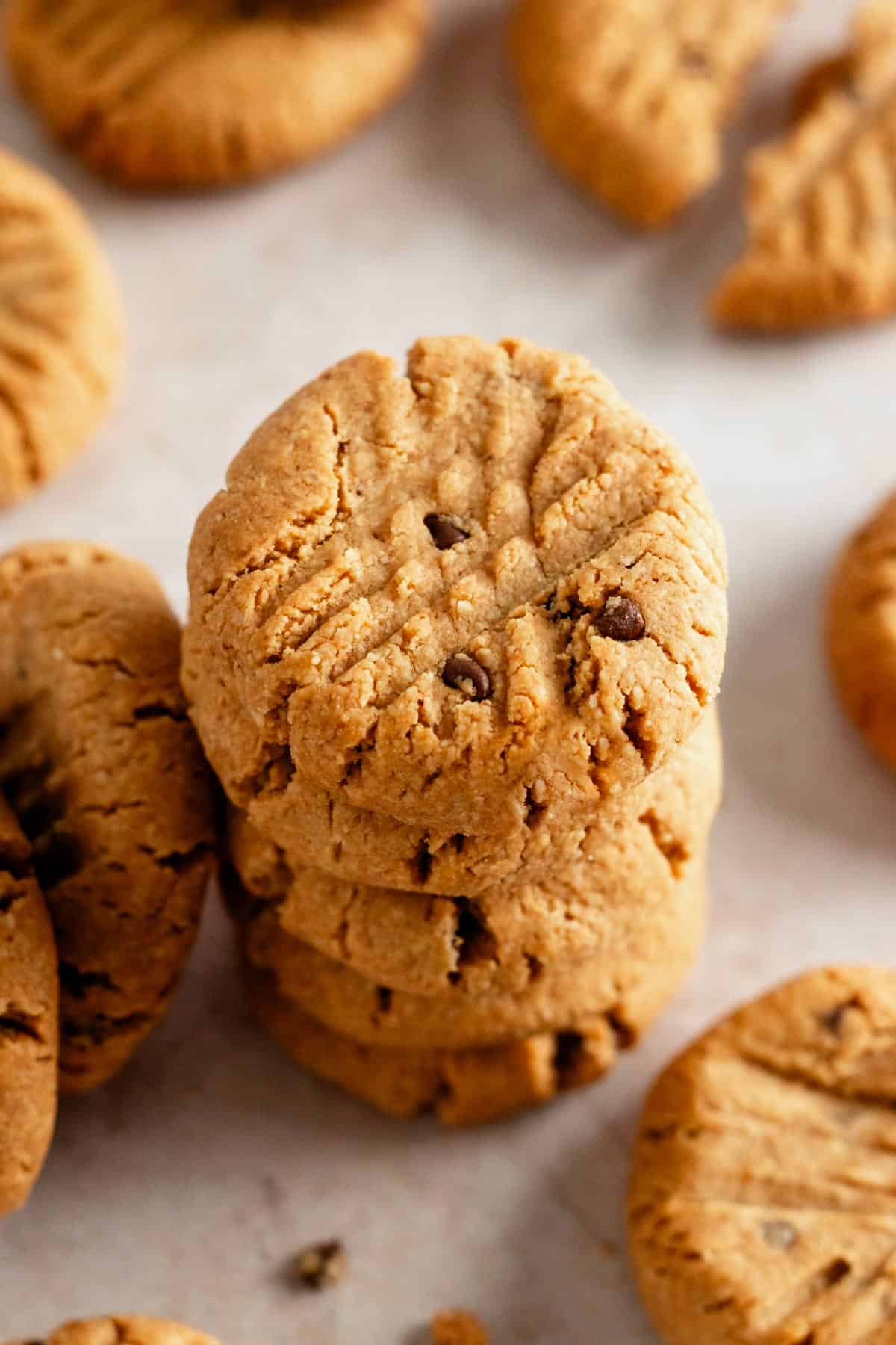 a stack of peanut butter cookies.