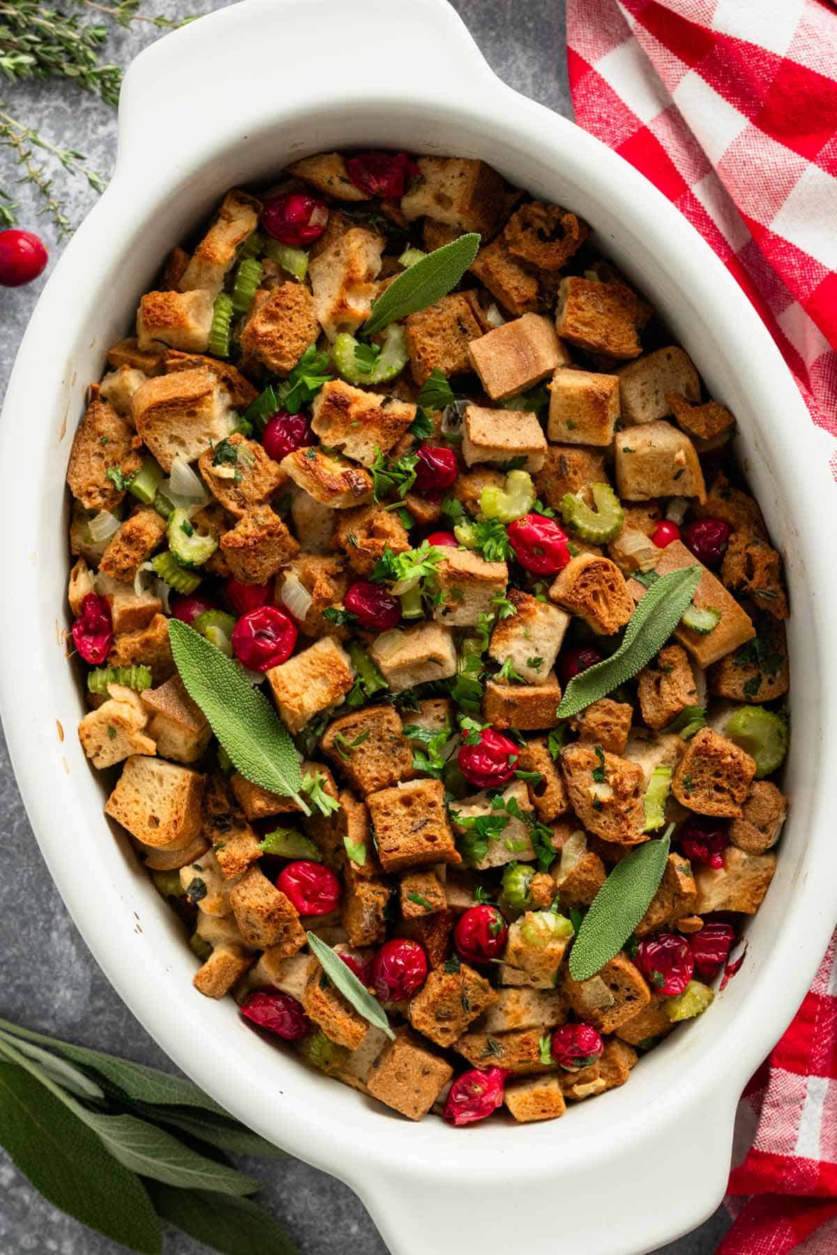gluten free stuffing with cranberries and herbs.