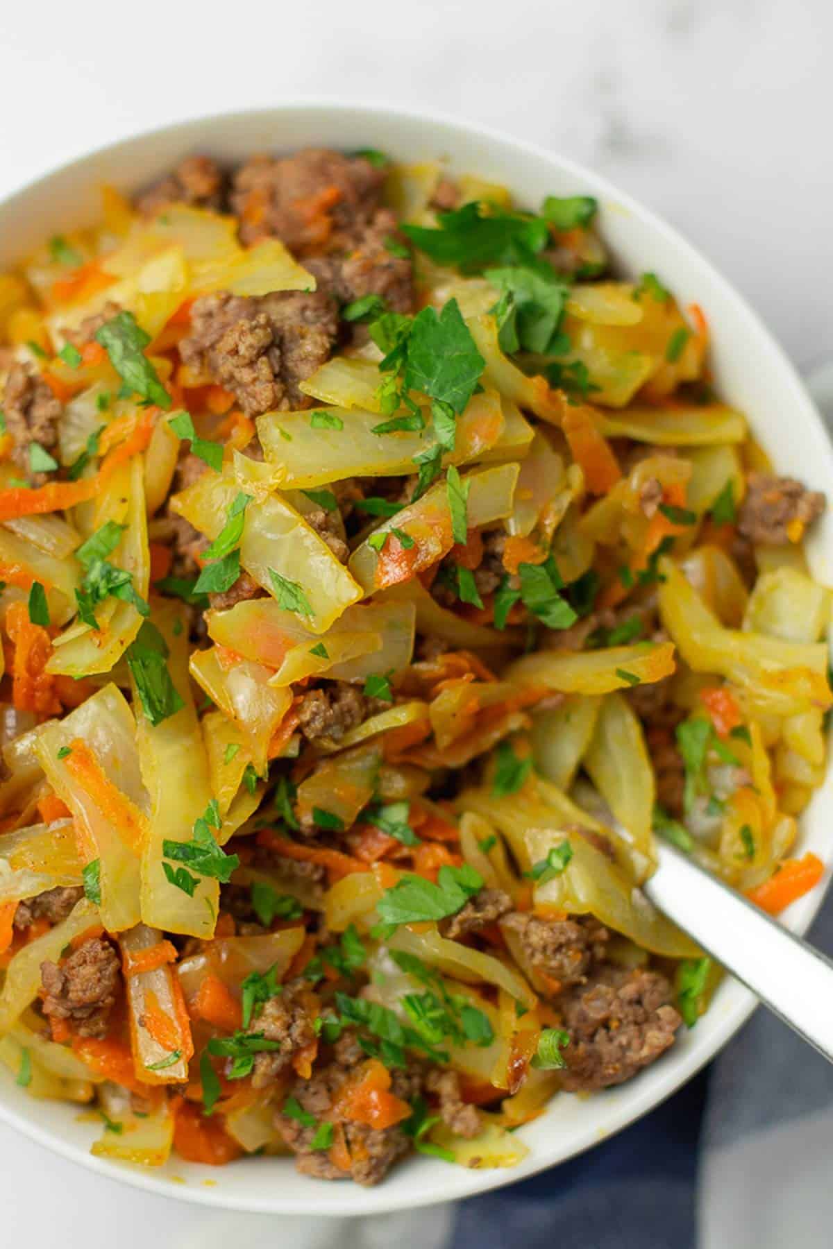 ground beef and cabbage bowl.