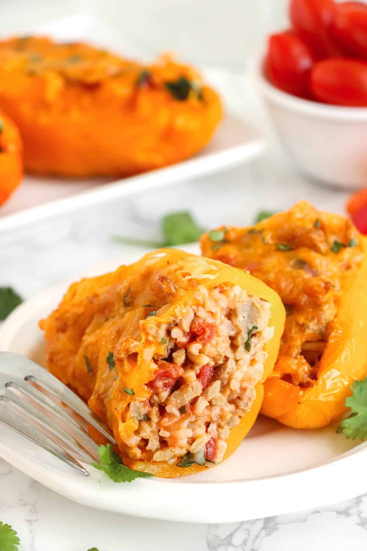 stuffed peppers cut in half.