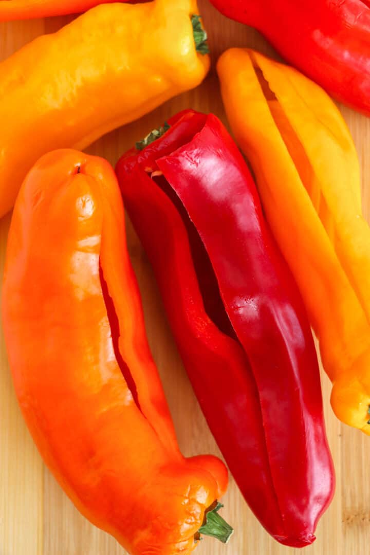 cut sweet long peppers.