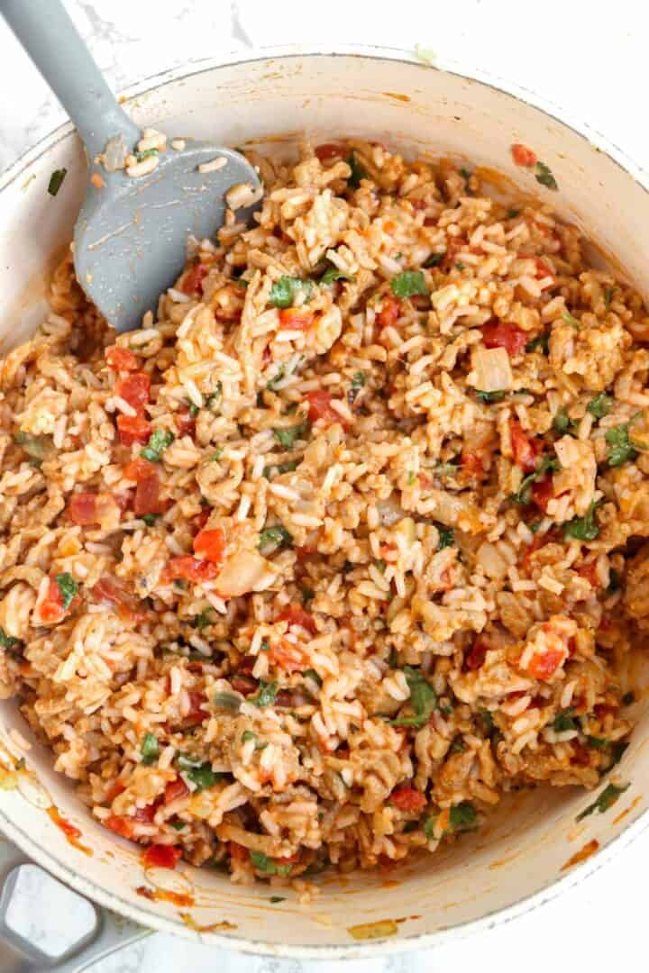 ground turkey sauteing in skillet.