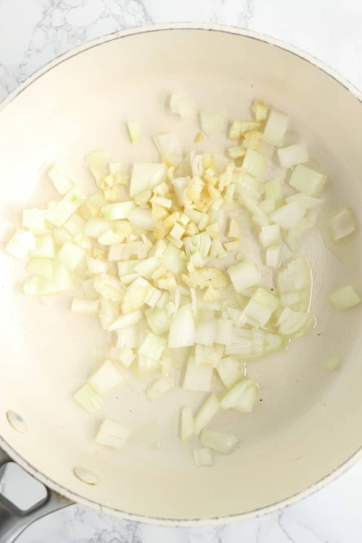 sauteing onions in skillet.