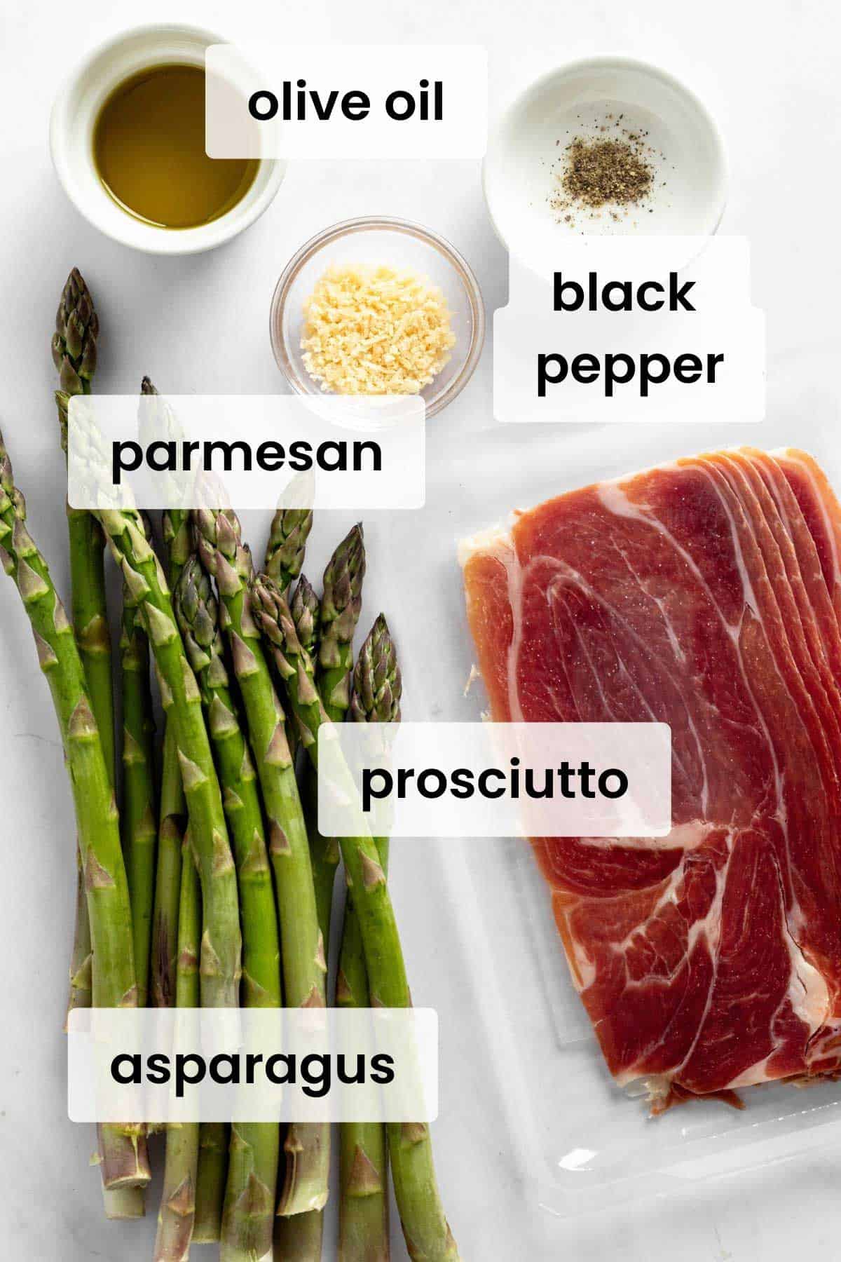 ingredients for prosciutto wrapped asparagus.