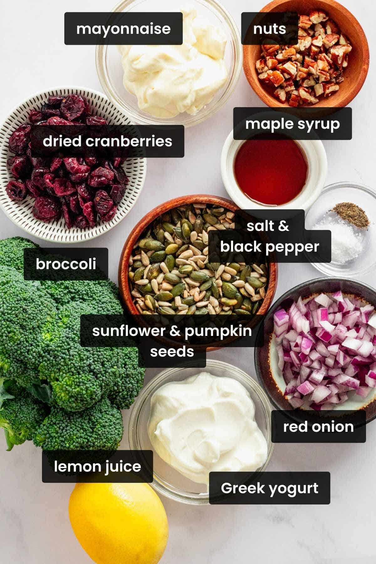 ingredients for broccoli cranberry salad.