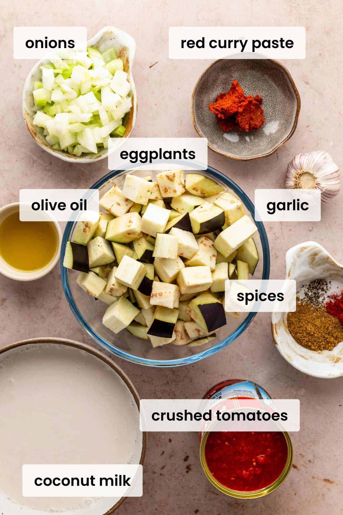 ingredients for curry with eggplants.