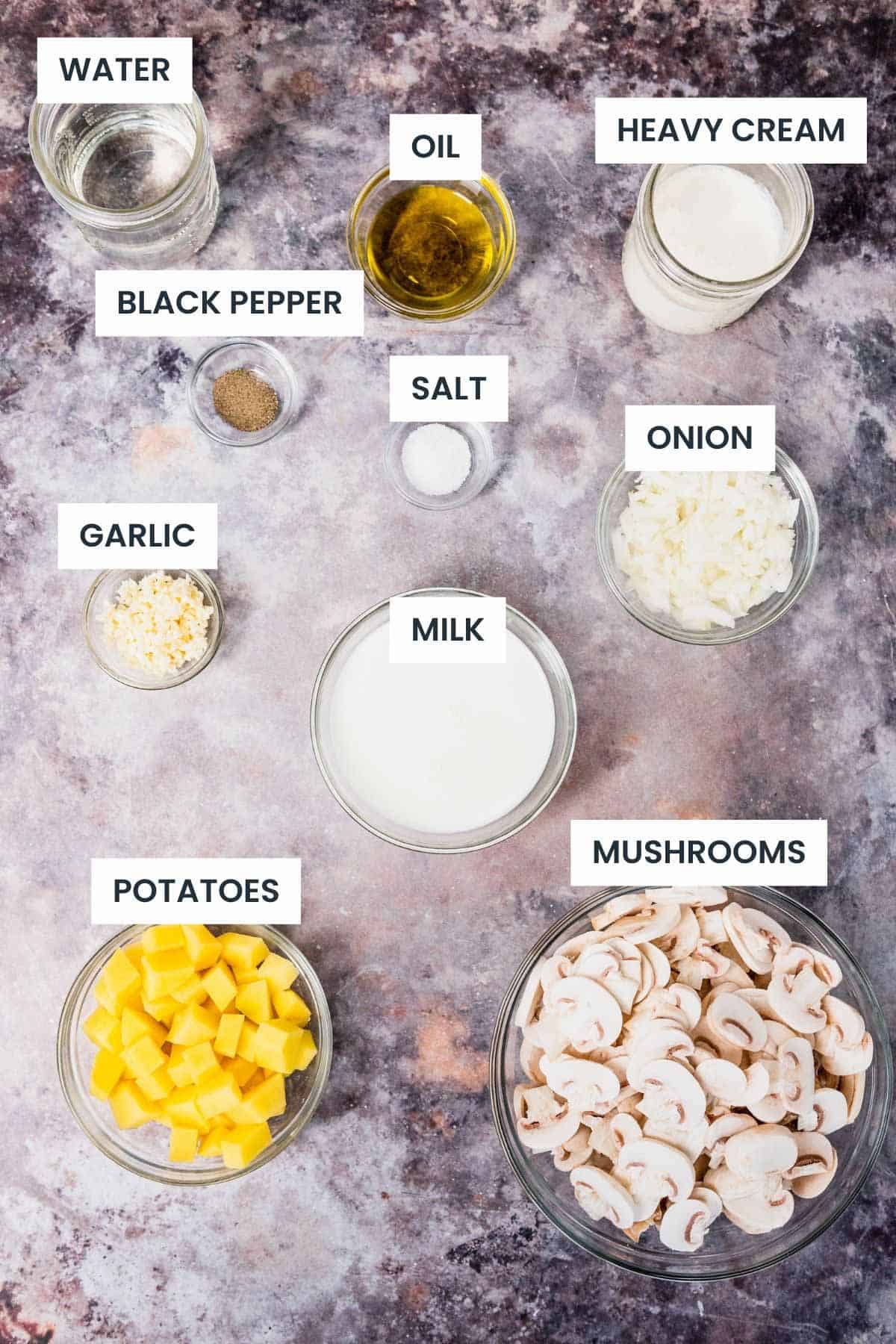 ingredients for potato mushroom soup