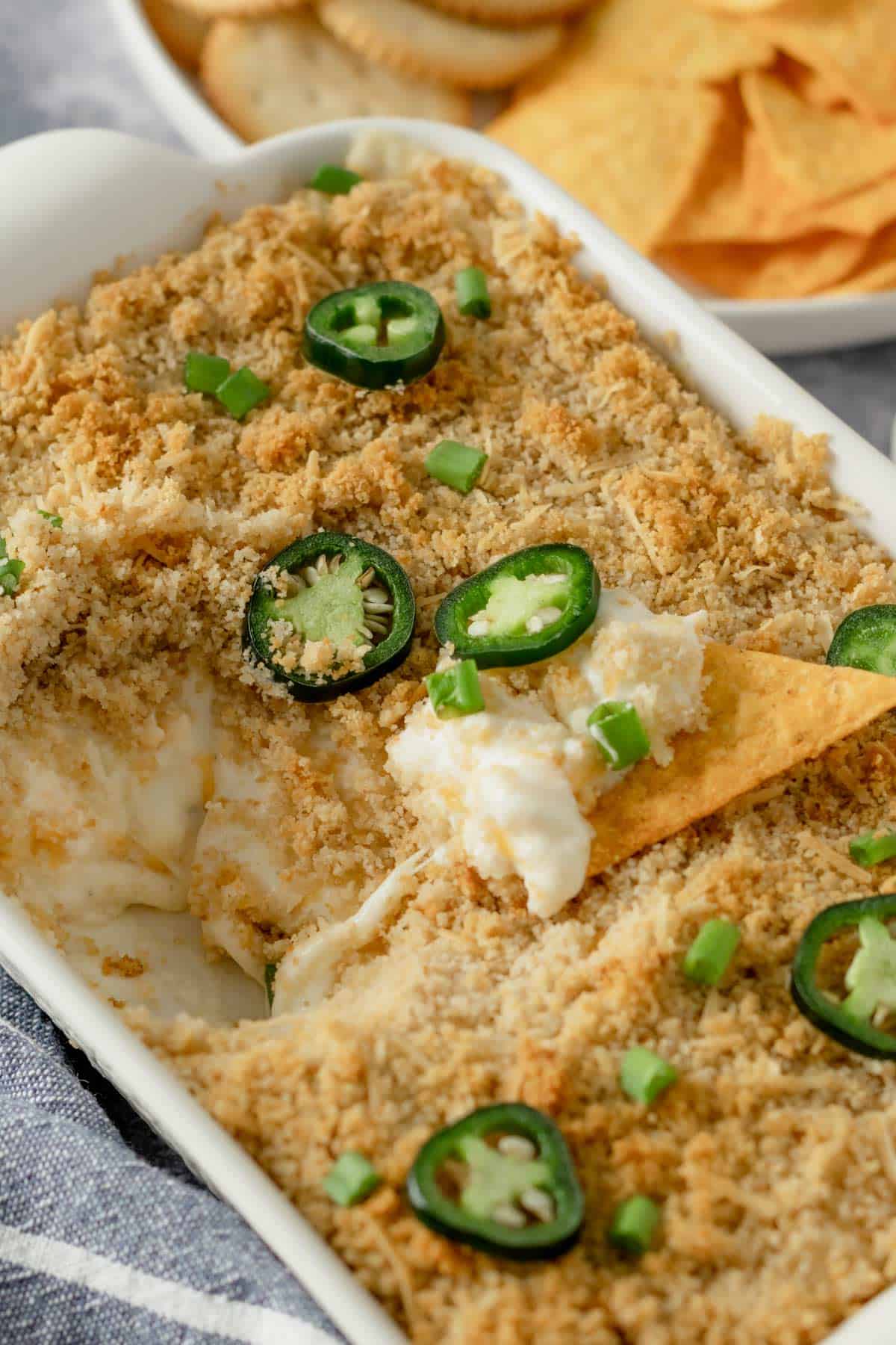 baked jalapeno dip with tortilla chips
