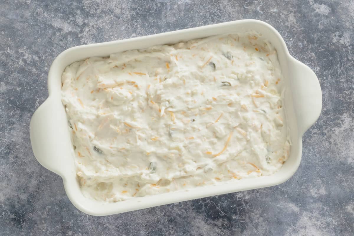 cream cheese mixture in baking dish