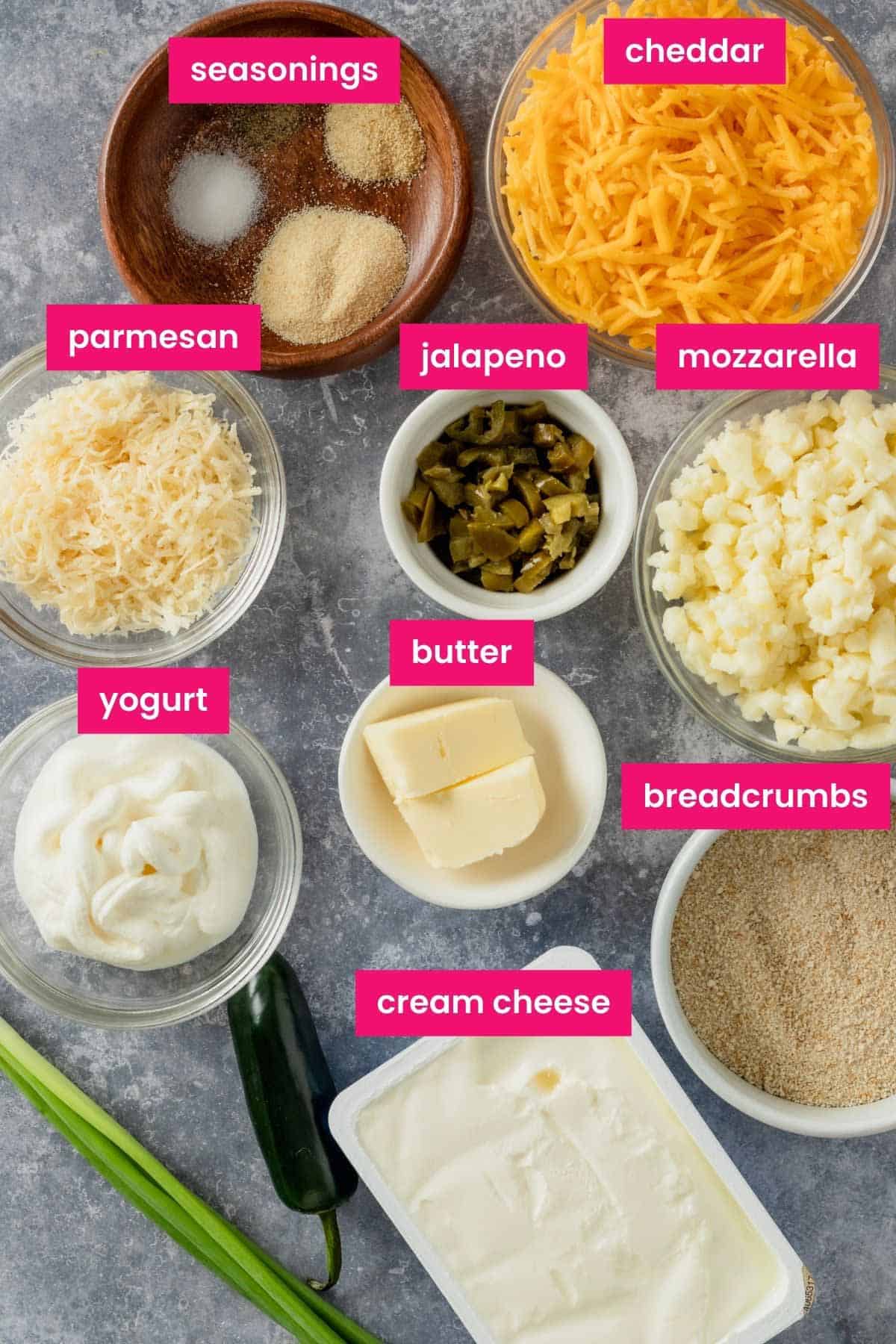 ingredients for baked jalapeno popper dip in baking dish