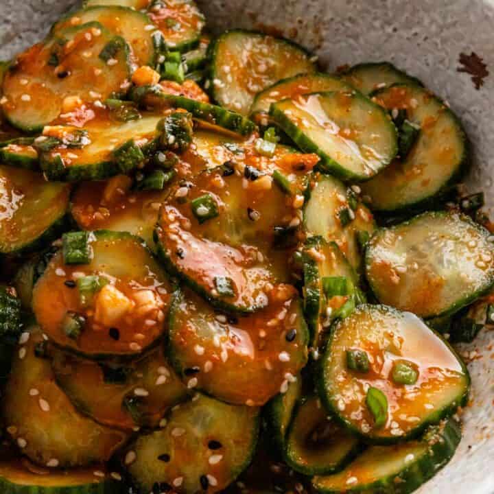 korean cucumber salad in a bowl